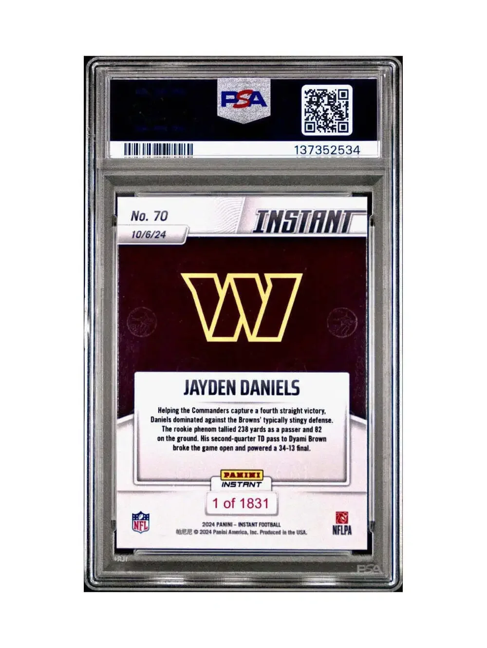 Jayden Daniels Rookie 2024 Panini Instant NFL #70 PSA 10 Gem Mint